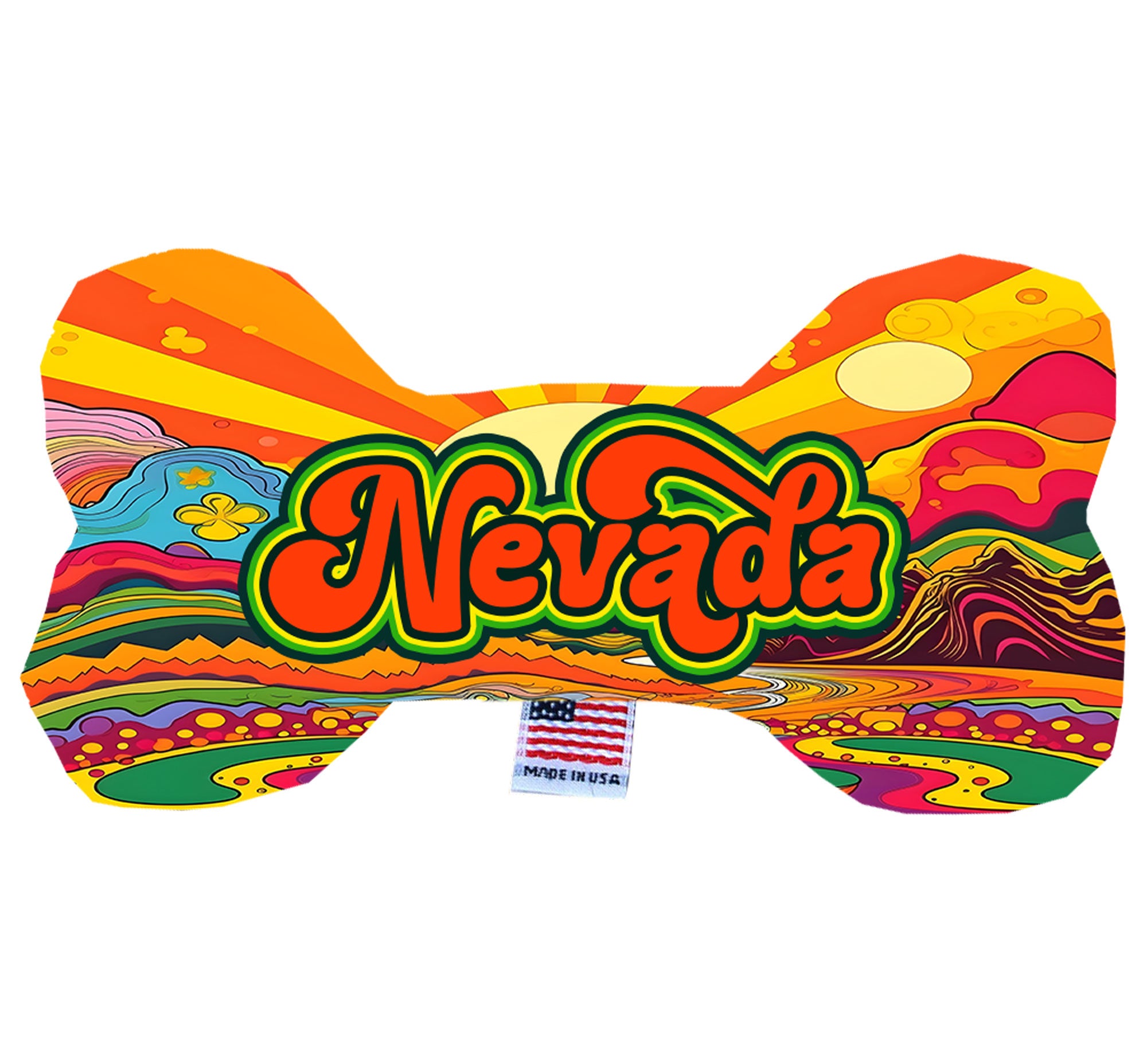 Handmade plush bone toy featuring the Nevada Mountains design, soft and cuddly, perfect for dogs of all sizes.